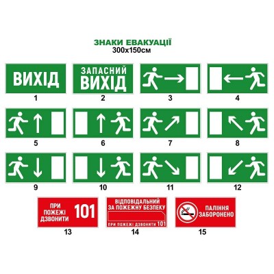 Таблички и наклейки знаки эвакуации. Размер 300х150 мм