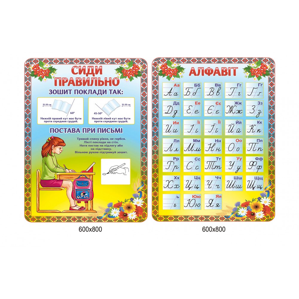 Комплект стендов для начальной школы Сиди правильно, Алфавит (желто-голубой)
