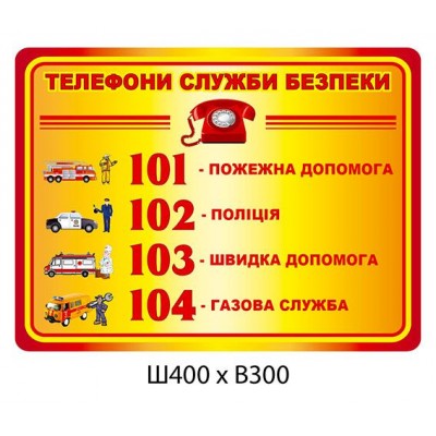 Стенд Телефоны службы безопасности (4 телефона)