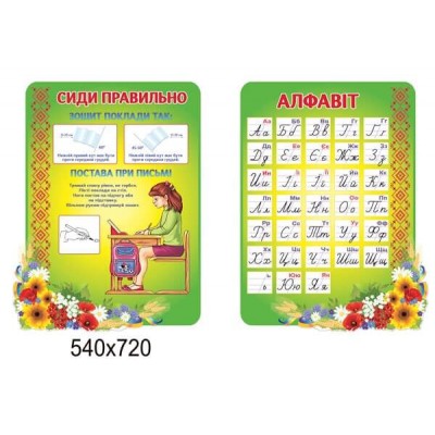 Стенди Сиди правильно ,Алфавіт (зелений колір)