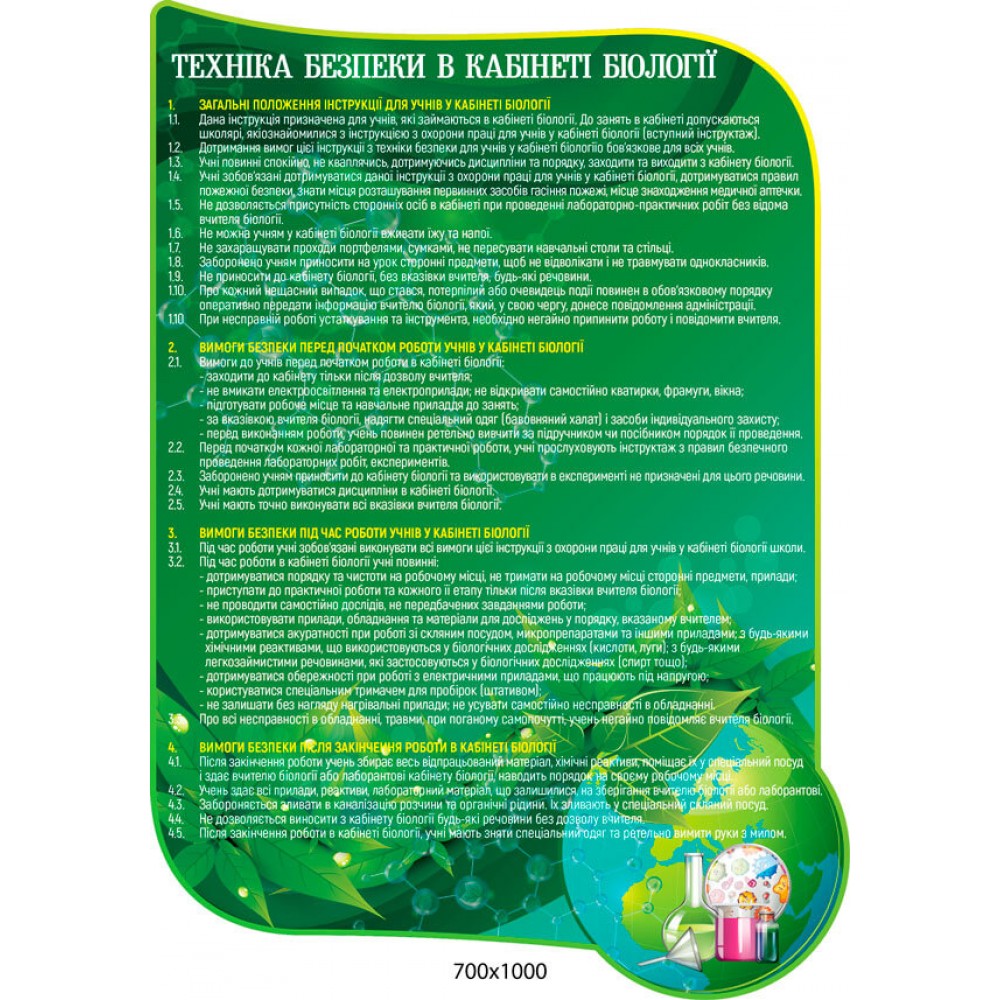 Стенд Техника безопасности в кабинете биологии