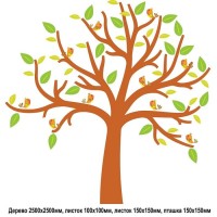 Стенд для детских рисунков в виде дерева с раздельными элементами - птички и листики