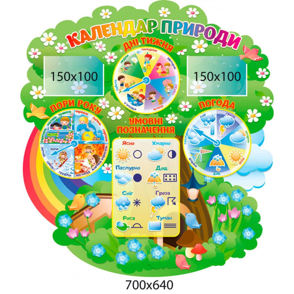 Стенд Календарь природы Зеленое дерево с условными обозначениями
