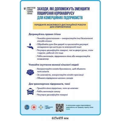 Плакат Мероприятия для уменьшения Распространение Covid19 на рабочем месте