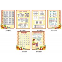 Комплект стендов для начальной школы, бежевые с красным кантом, украинский орнамент